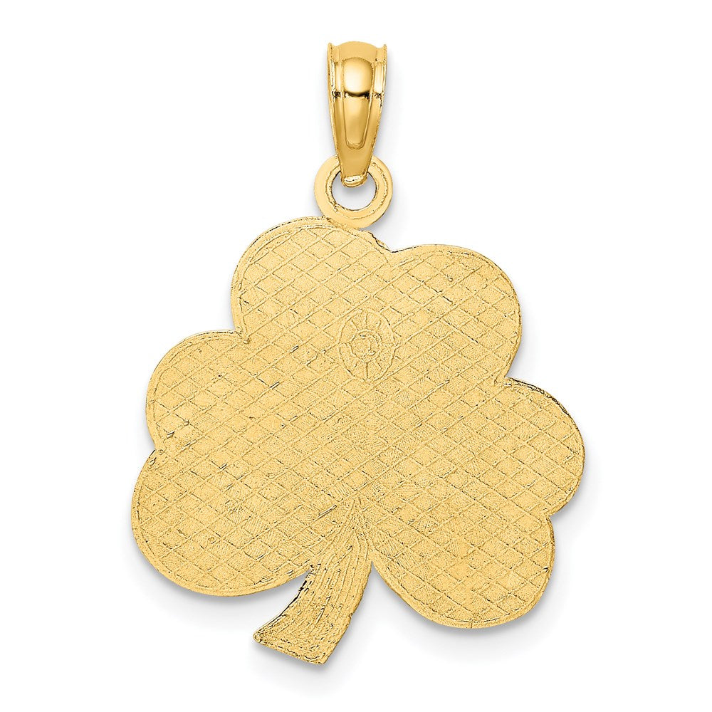14K Gelbgold Polierter Massiver Satin-Charm "Happy St. Patrick's Day" Kleeblatt