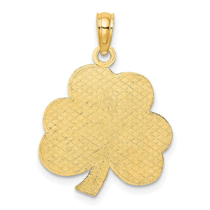 14K Gelbgold Polierter Massiver Satin-Charm "Happy St. Patrick's Day" Kleeblatt