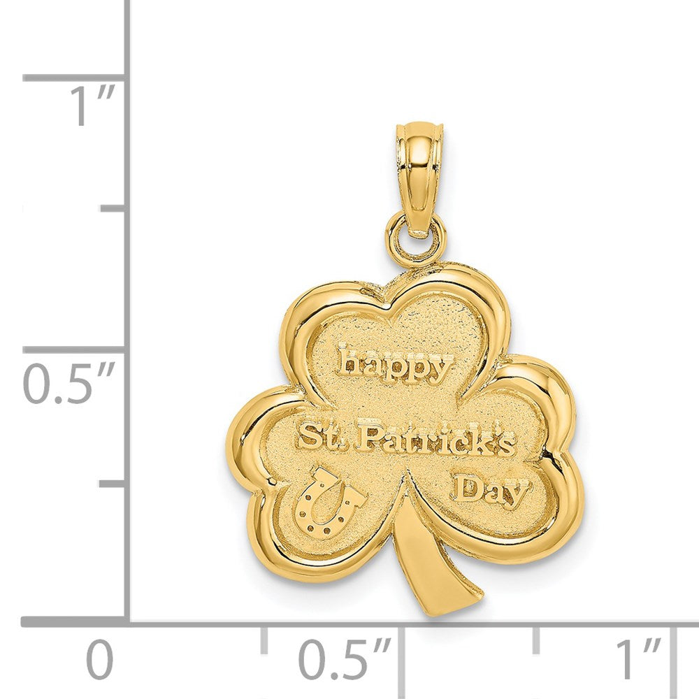 14K Gelbgold Polierter Massiver Satin-Charm "Happy St. Patrick's Day" Kleeblatt