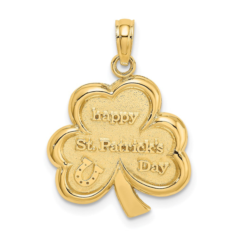 14K Gelbgold Polierter Massiver Satin-Charm "Happy St. Patrick's Day" Kleeblatt
