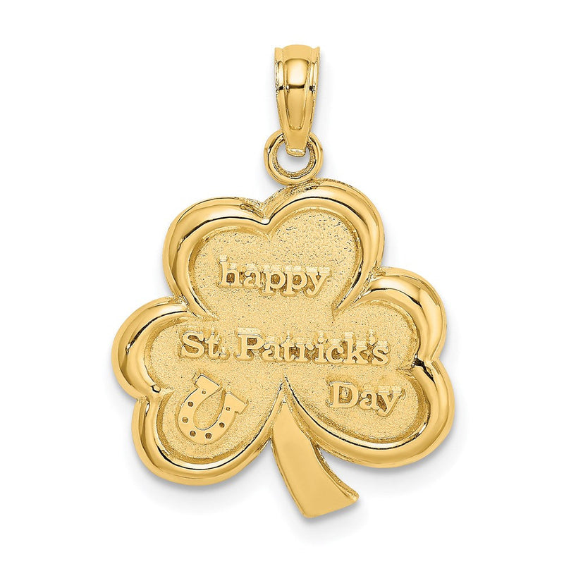 14K Gelbgold Polierter Massiver Satin-Charm "Happy St. Patrick's Day" Kleeblatt