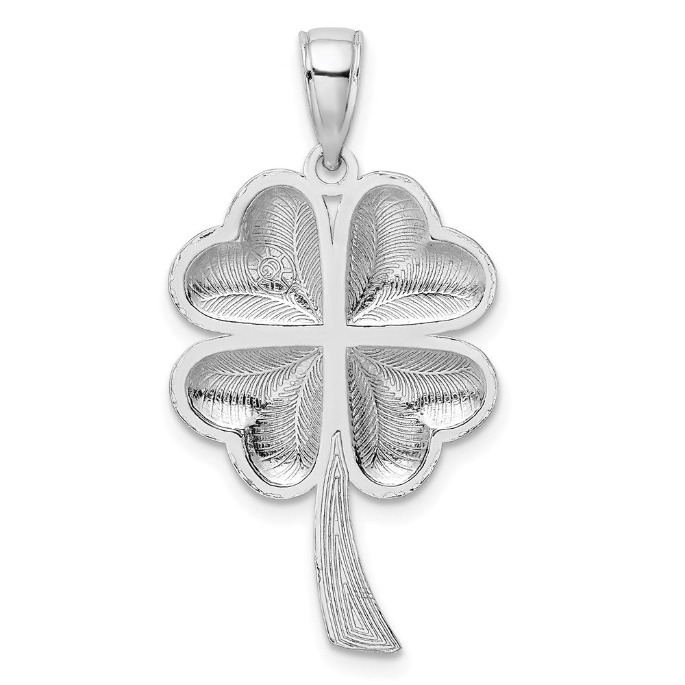 14K Weißgold Polierter Kleeblatt-Charm mit 4 Blättern