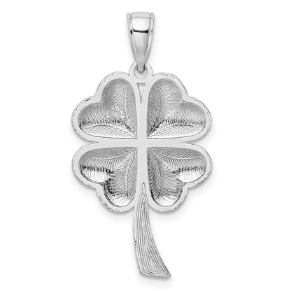 14K Weißgold Polierter Kleeblatt-Charm mit 4 Blättern