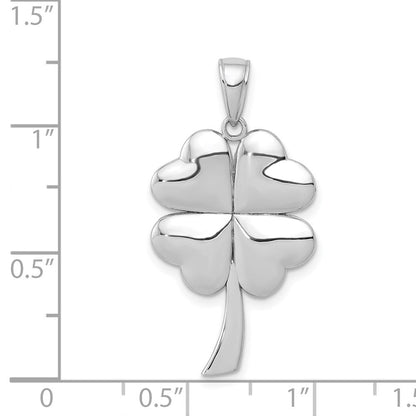 14K Weißgold Polierter Kleeblatt-Charm mit 4 Blättern