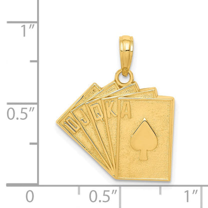 14K Gelbgold Massiv Satiniert-Poliert Royal-Flush-Anhänger