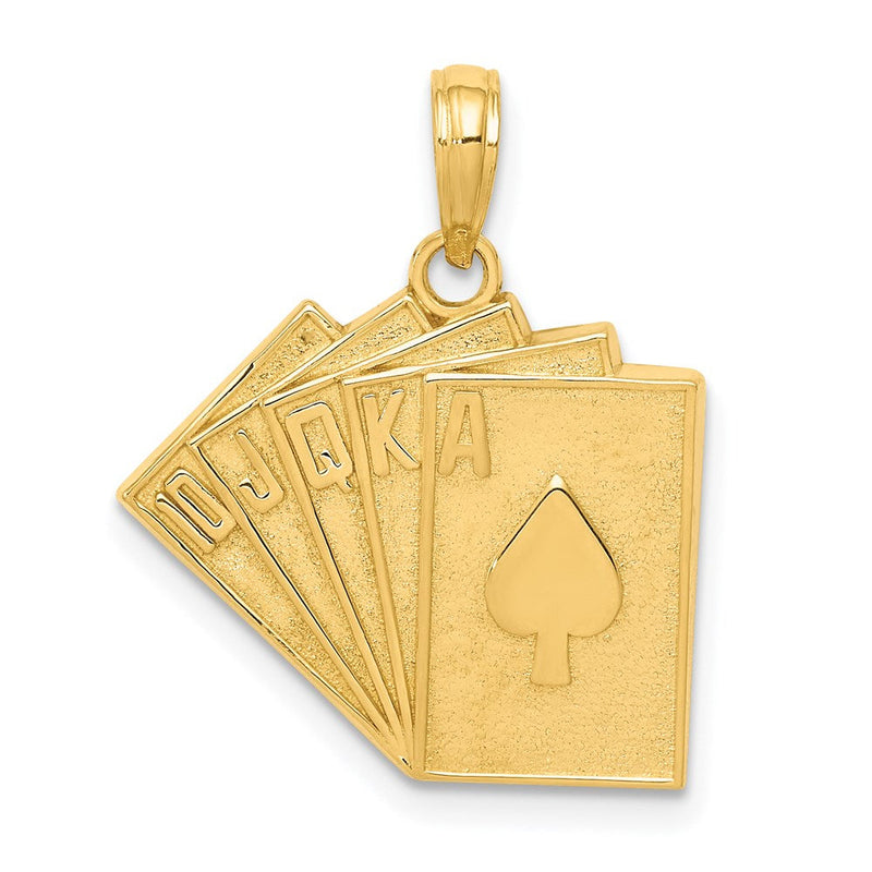 14K Gelbgold Massiv Satiniert-Poliert Royal-Flush-Anhänger