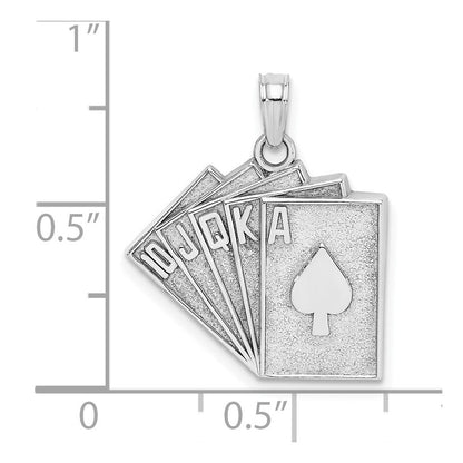 14K Weißgold massiver satinierter, polierter Royal-Flush-Anhänger