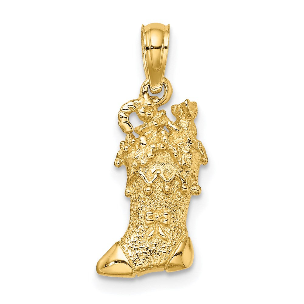 14K Gelbgold massiver polierter 3D-Weihnachtsstrumpf-Charm