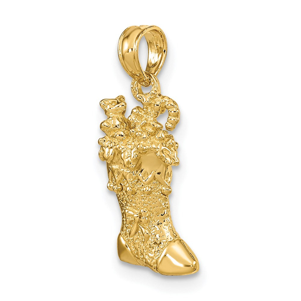 14K Gelbgold massiver polierter 3D-Weihnachtsstrumpf-Charm