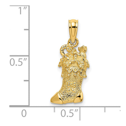 14K Gelbgold massiver polierter 3D-Weihnachtsstrumpf-Charm