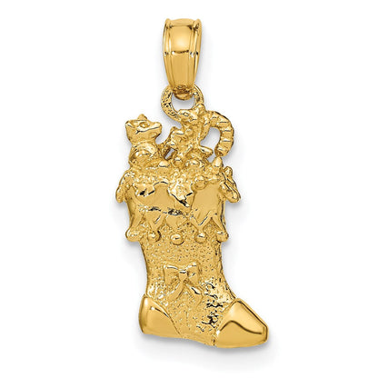 14K Gelbgold massiver polierter 3D-Weihnachtsstrumpf-Charm