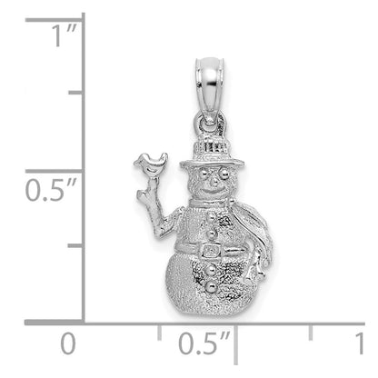 14K Weißgold Charm Schneemann satiniert und poliert 3-D
