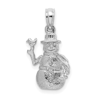 14K Weißgold Charm Schneemann satiniert und poliert 3-D