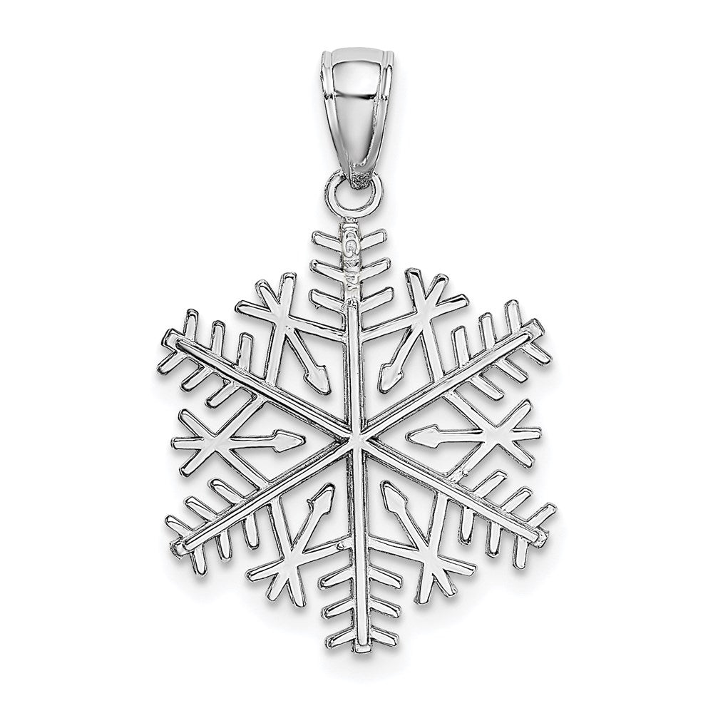 14K Weißgold Polierter Schneeflocken-Anhänger