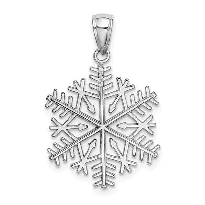 14K Weißgold Polierter Schneeflocken-Anhänger