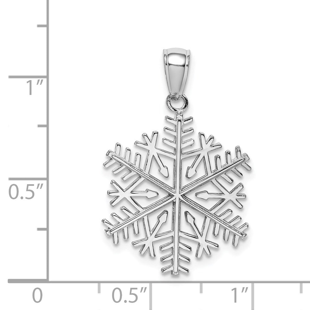 14K Weißgold Polierter Schneeflocken-Anhänger