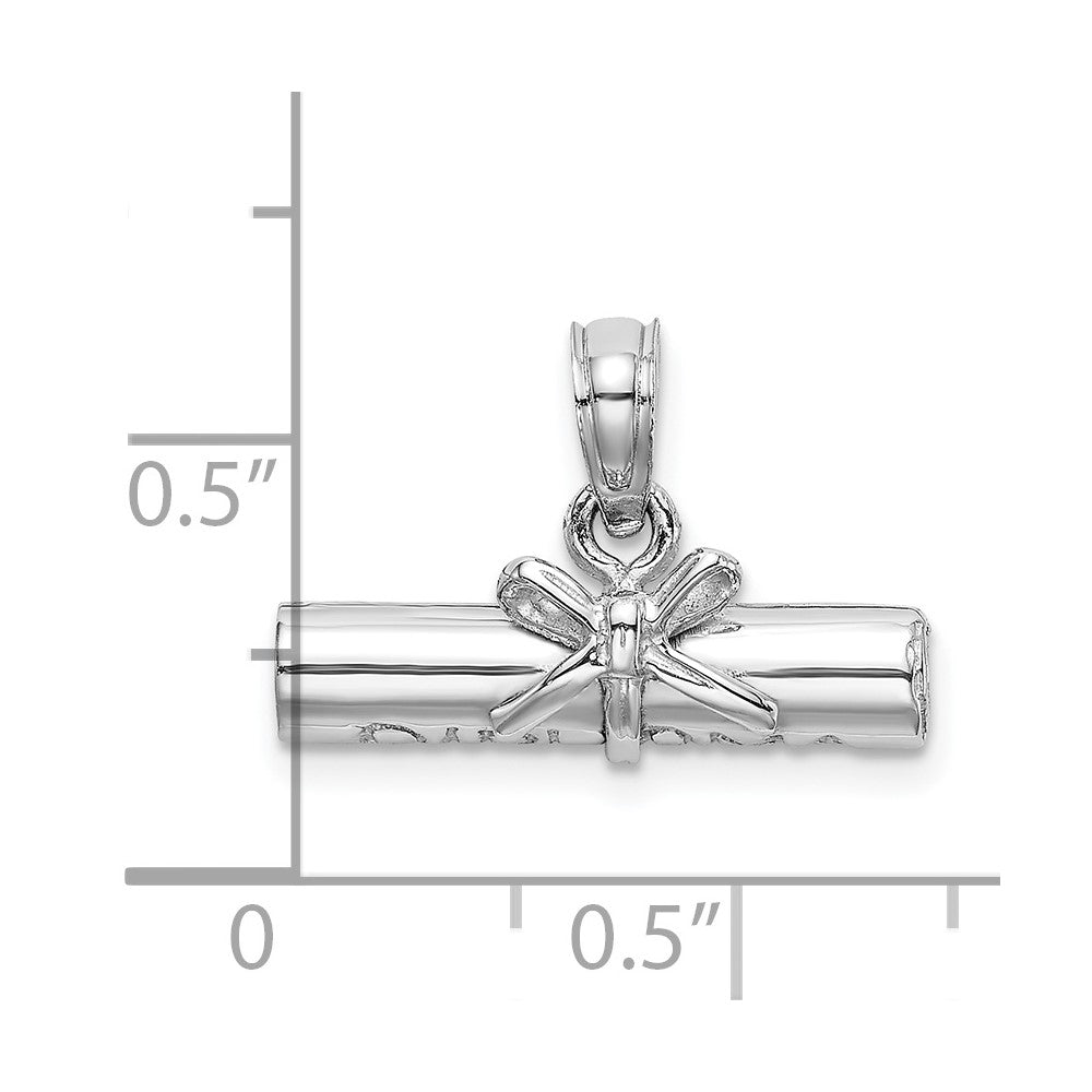 14K Weißgold 3-D DIPLOM aufgerollter Charm