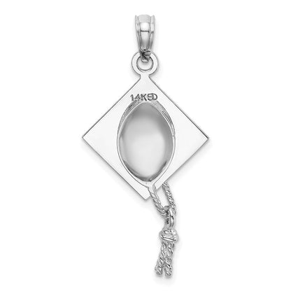 14K Weißgold 3D-Doktorhut-Charm mit beweglicher Quaste