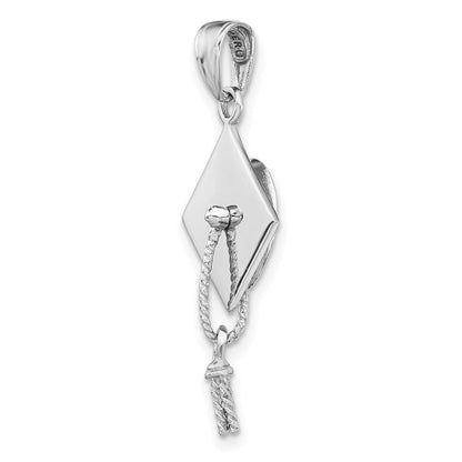 14K Weißgold 3D-Doktorhut-Charm mit beweglicher Quaste