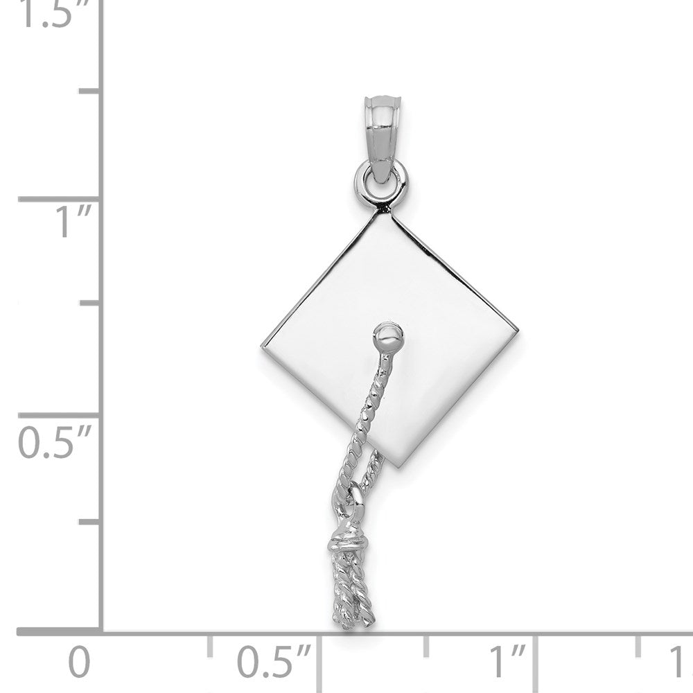 14K Weißgold 3D-Doktorhut-Charm mit beweglicher Quaste