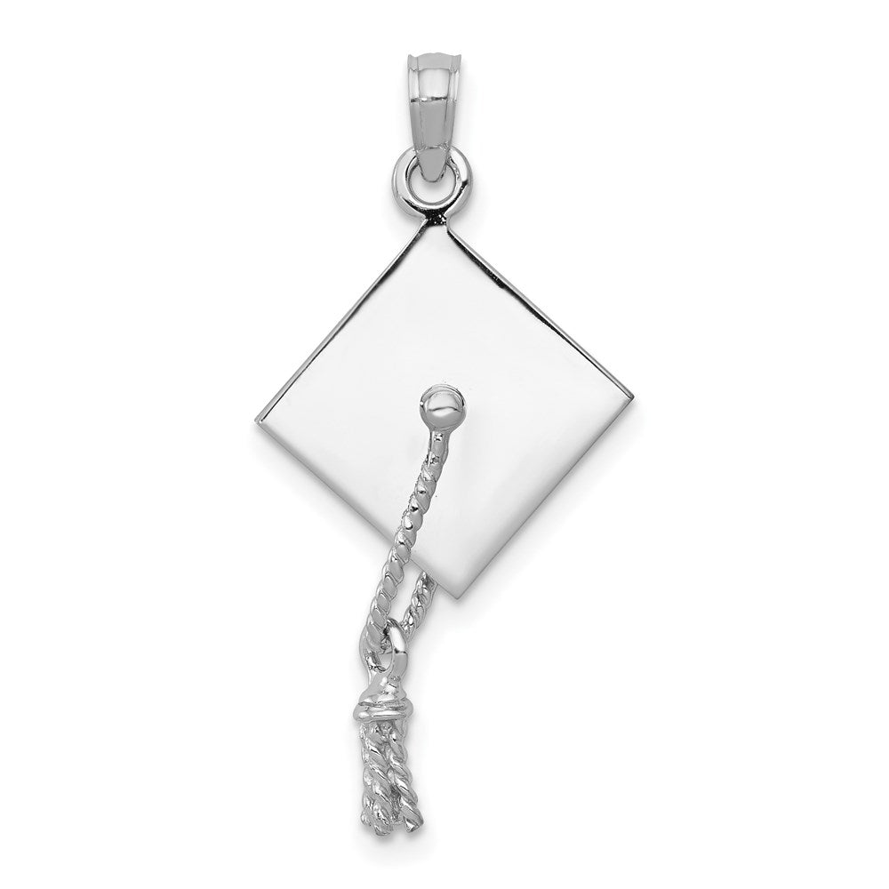 14K Weißgold 3D-Doktorhut-Charm mit beweglicher Quaste