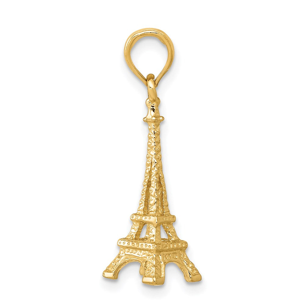 14K Gelbgold Massiver Polierter 3-D Eiffelturm-Charm
