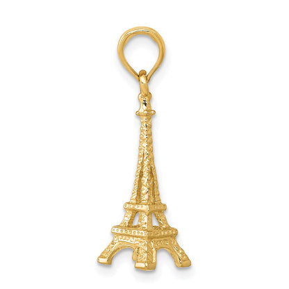 14K Gelbgold Massiver Polierter 3-D Eiffelturm-Charm