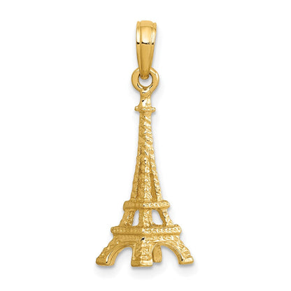 14K Gelbgold Massiver Polierter 3-D Eiffelturm-Charm