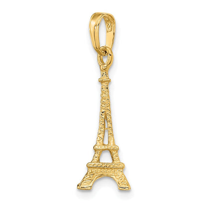 14K Gelbgold Massiver Polierter 3-D Eiffelturm-Charm
