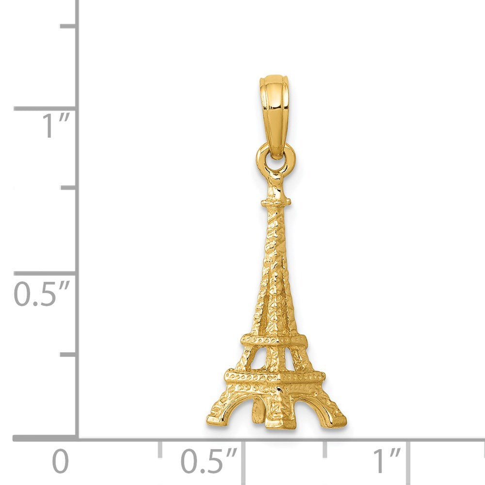 14K Gelbgold Massiver Polierter 3-D Eiffelturm-Charm