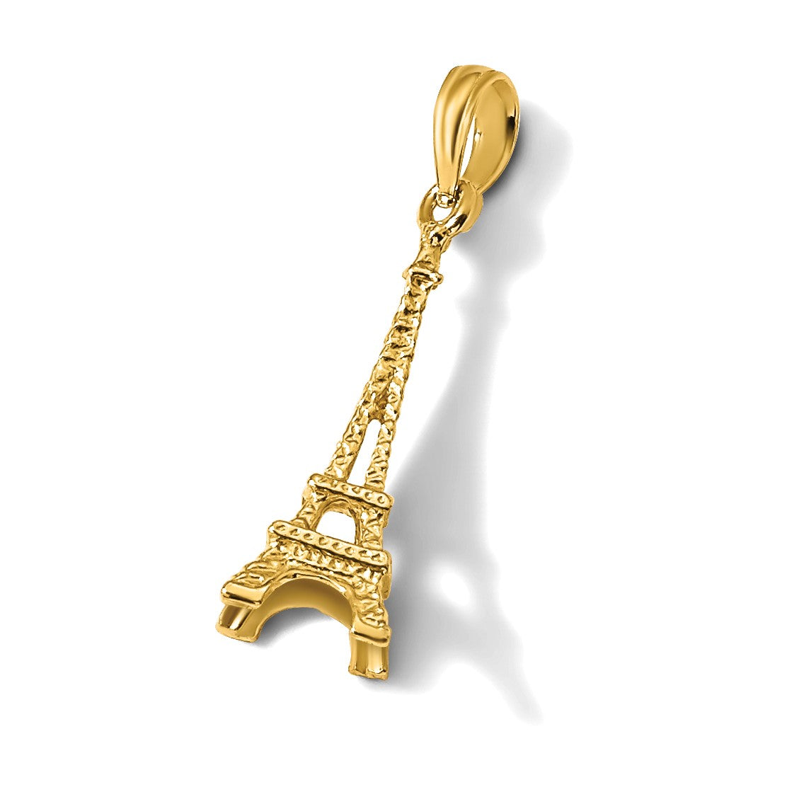 14K Gelbgold Massiver Polierter 3-D Eiffelturm-Charm