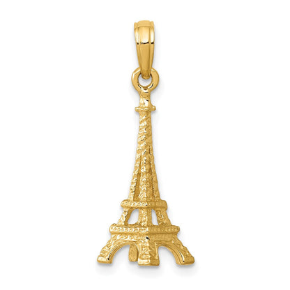 14K Gelbgold Massiver Polierter 3-D Eiffelturm-Charm