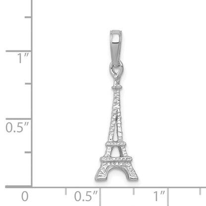 14K Weißgold massiver polierter 3-D Eiffelturm-Charm