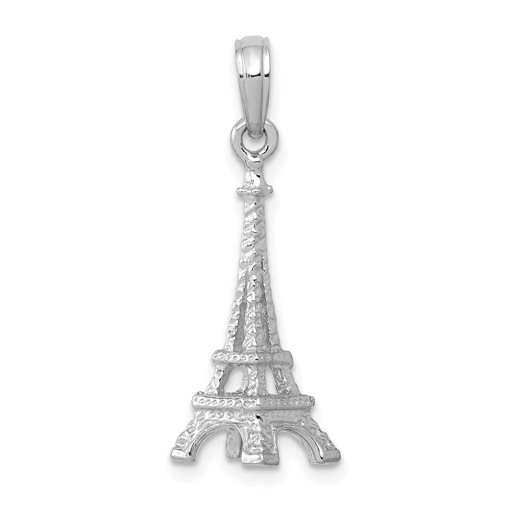 14K Weißgold massiver polierter 3-D Eiffelturm-Charm