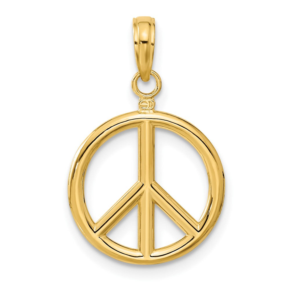 14K Gelbgold 3D-poliertes Peace-Zeichen-Charm