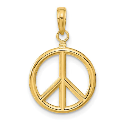 14K Gelbgold 3D-poliertes Peace-Zeichen-Charm