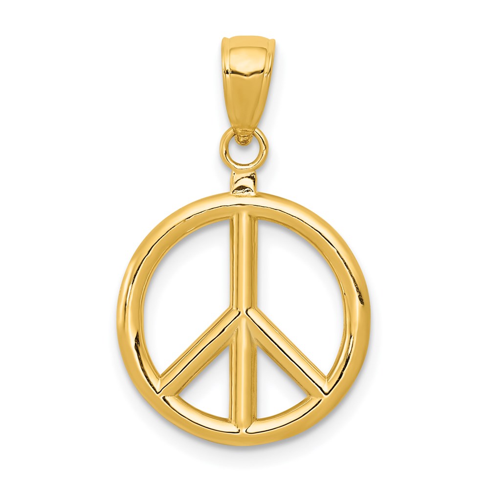 14K Gelbgold 3D-poliertes Peace-Zeichen-Charm