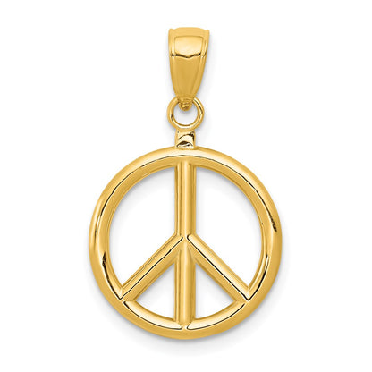 14K Gelbgold 3D-poliertes Peace-Zeichen-Charm