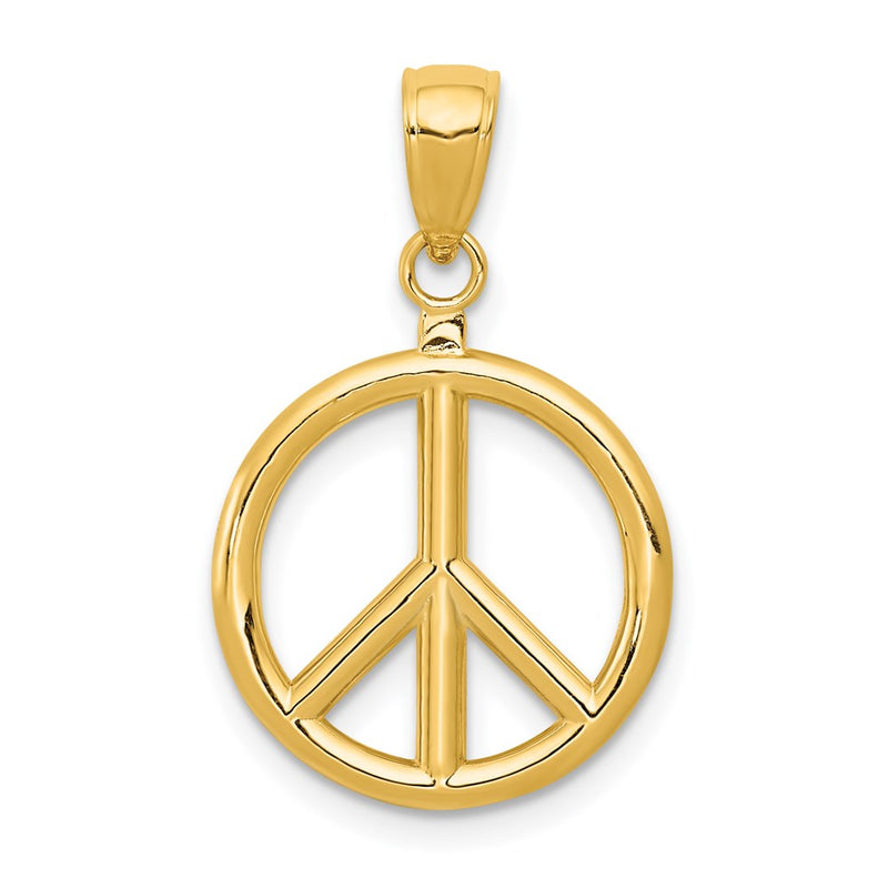 14K Gelbgold 3D-poliertes Peace-Zeichen-Charm