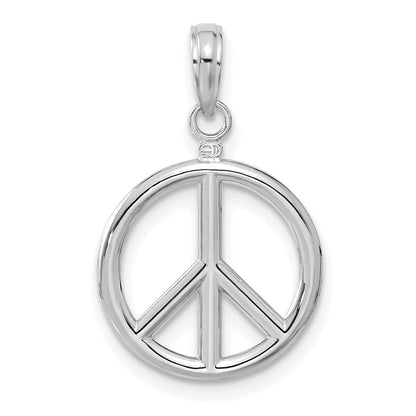 14K Weißgold 3D-polierter Peace-Zeichen-Charm