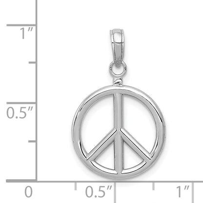 14K Weißgold 3D-polierter Peace-Zeichen-Charm