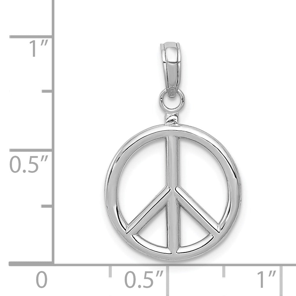 14K Weißgold 3D-polierter Peace-Zeichen-Charm