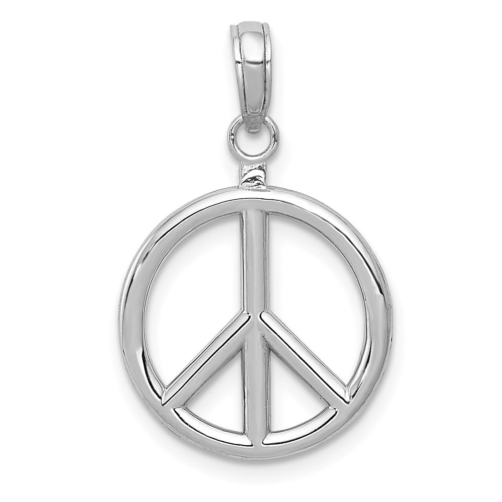 14K Weißgold 3D-polierter Peace-Zeichen-Charm