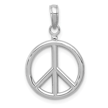 14K Weißgold 3D-polierter Peace-Zeichen-Charm