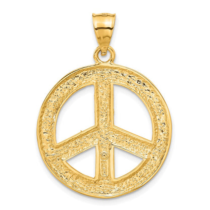 14K Gelbgold Massiv Poliert Peace-Zeichen Anhänger