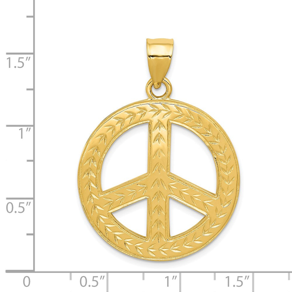 14K Gelbgold Massiv Poliert Peace-Zeichen Anhänger