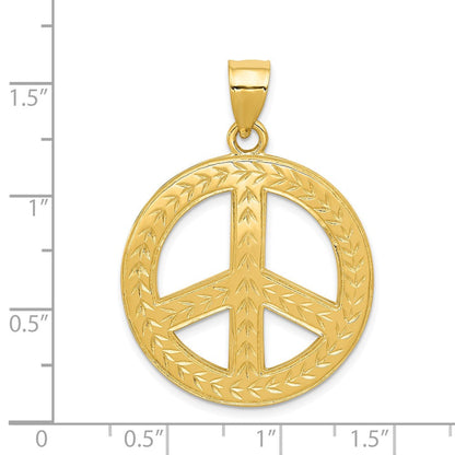 14K Gelbgold Massiv Poliert Peace-Zeichen Anhänger
