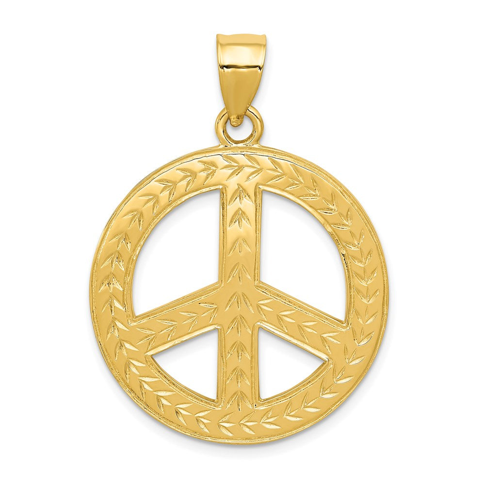 14K Gelbgold Massiv Poliert Peace-Zeichen Anhänger