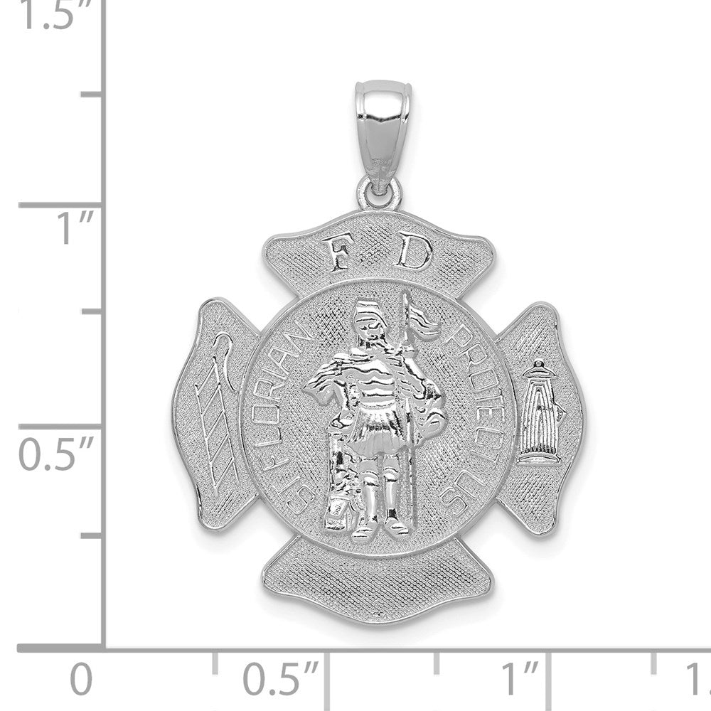 14k Weißgold Großer FD St. Florian Abzeichen-Anhänger