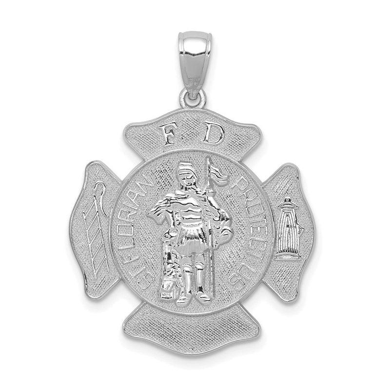 14k Weißgold Großer FD St. Florian Abzeichen-Anhänger